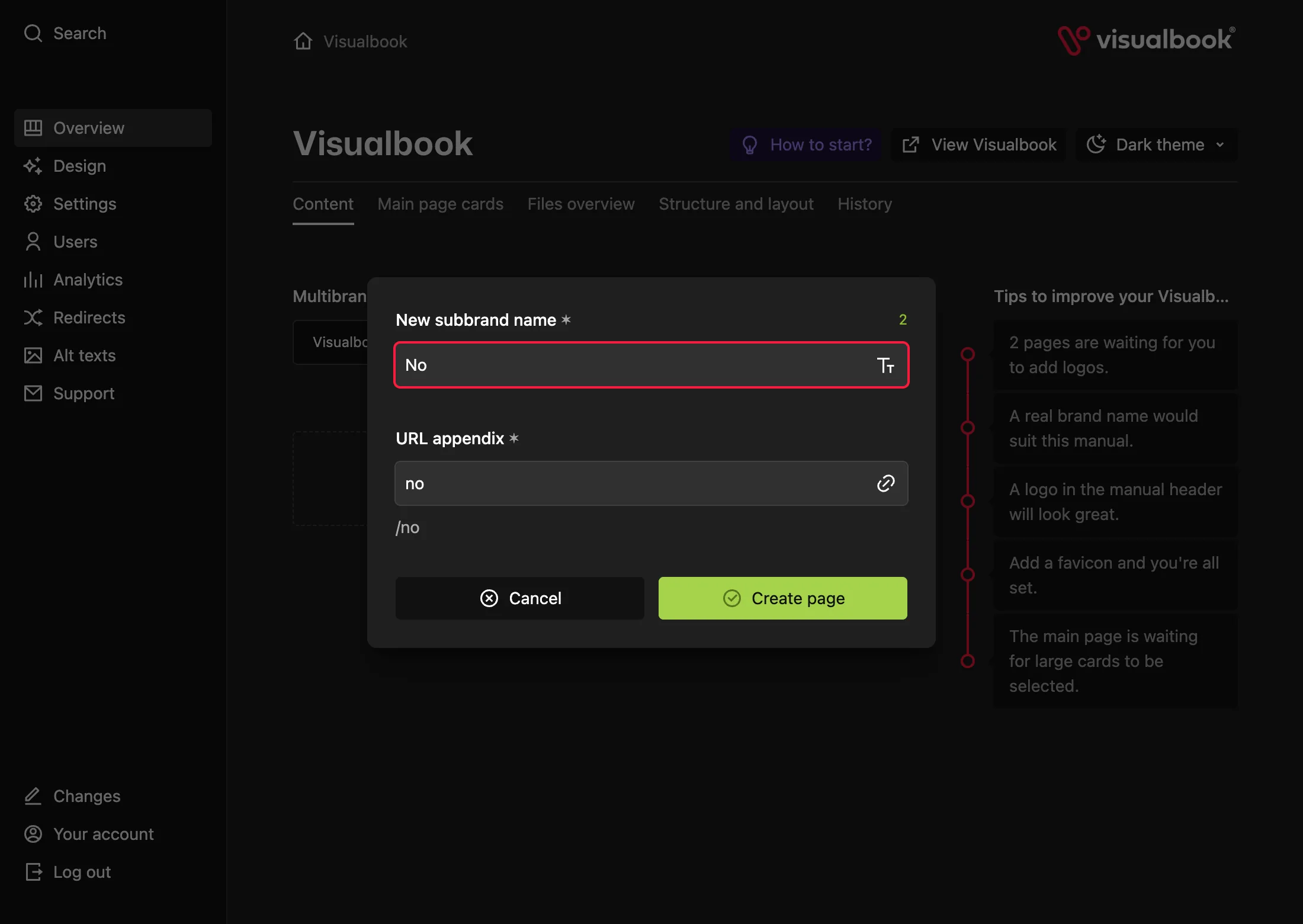 Switching to Multibrand and the first subbrand. Existing pages wait in Inactive pages until you move them.