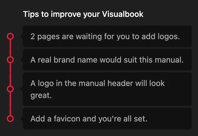 The tips change with the state of your manual. Click a tip to go straight to what needs filling in.