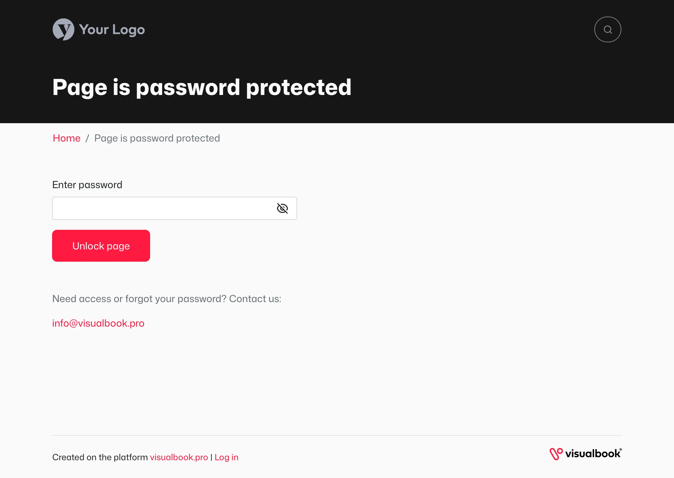 A locked page: the password field with a contact hint below it.