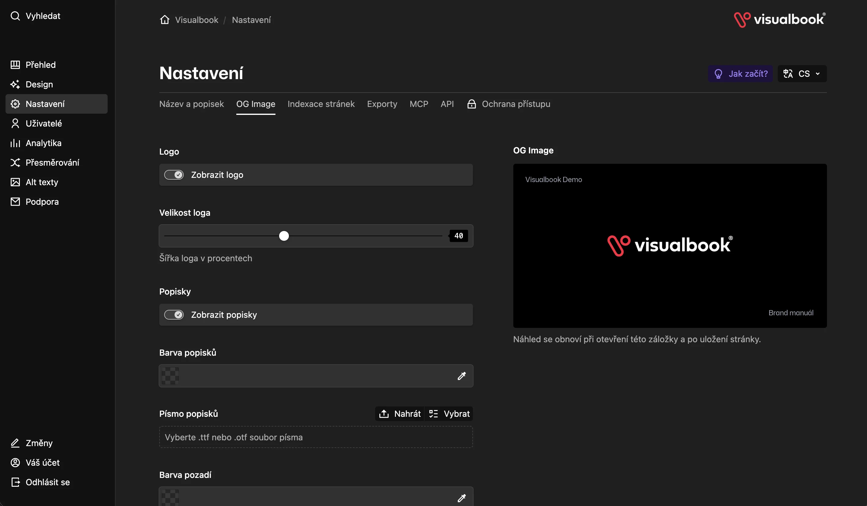 Admin panel Visualbooku – OG obrázek pro sdílení