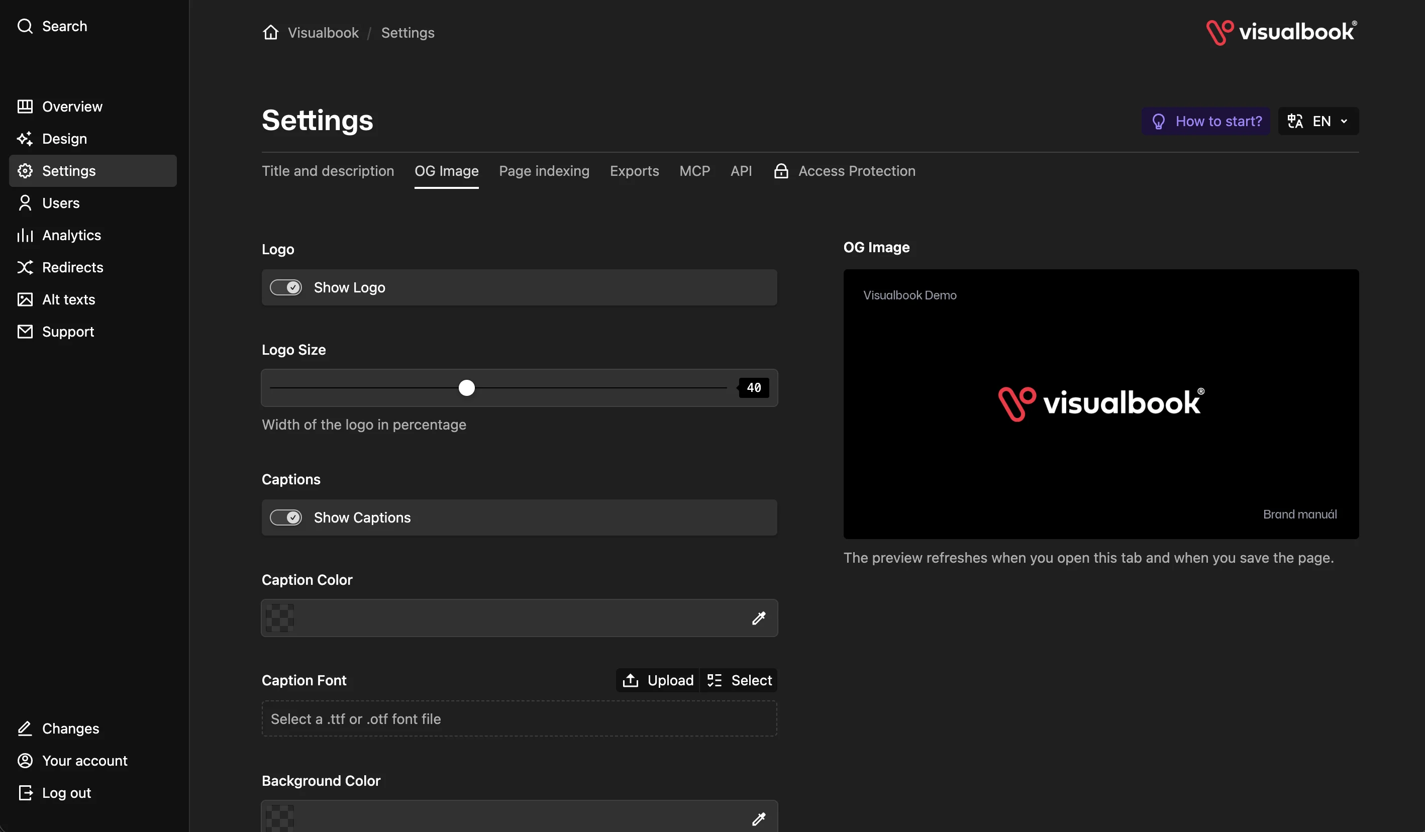 Visualbook admin panel – OG image for sharing