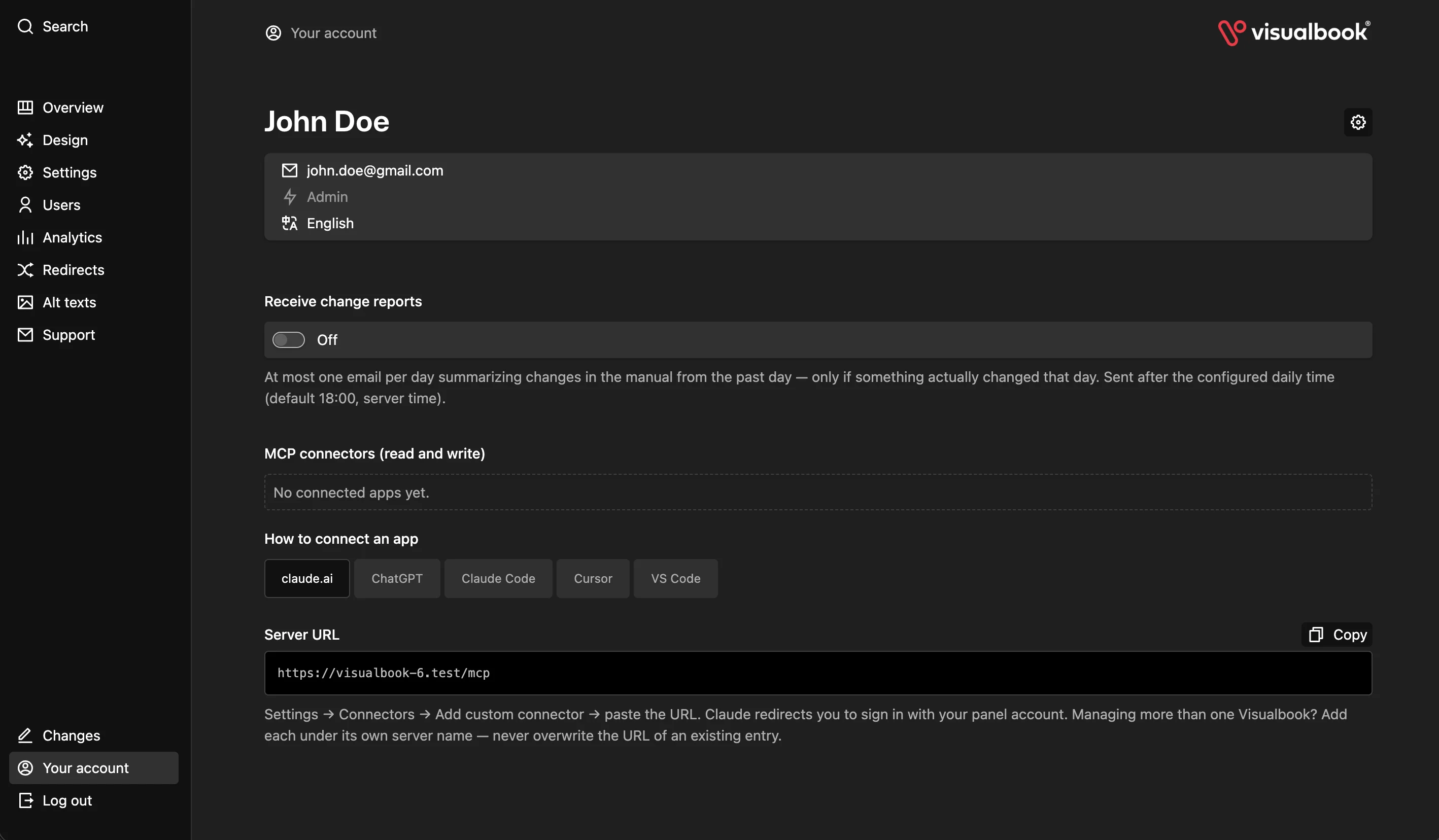 Visualbook admin panel – your account