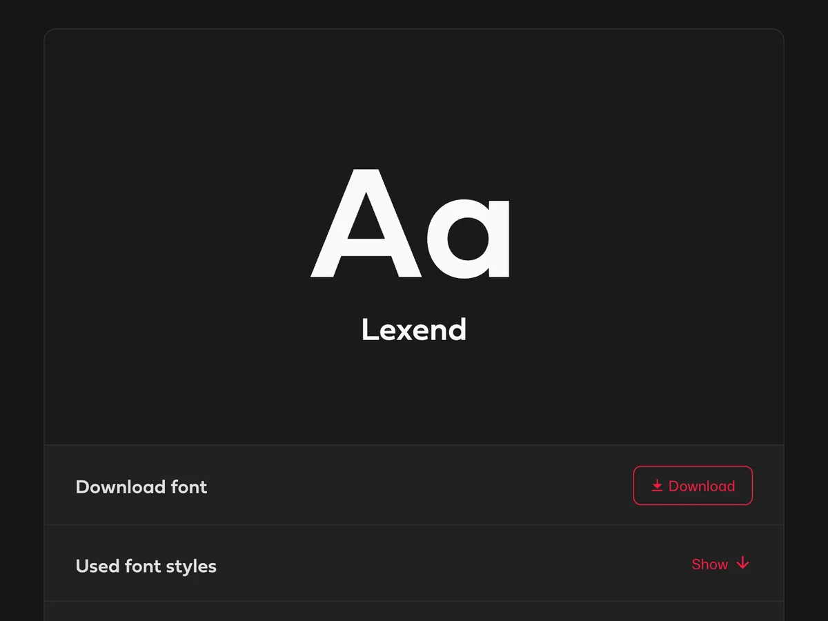 Main font Lexend with an Aa specimen and a Download font button