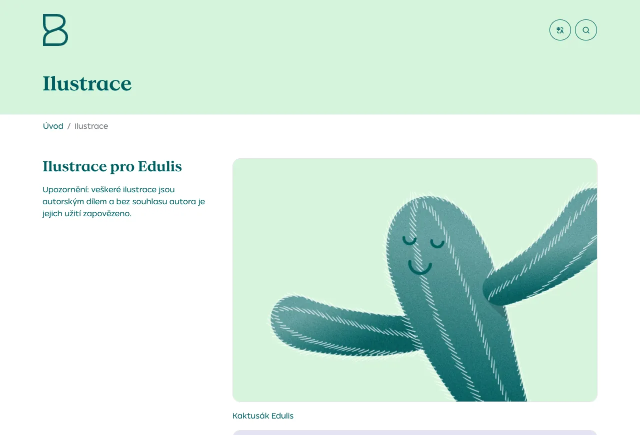 Ilustrace Botanické zahrady Liberec pro Edulis: usměvavý kaktus na světle zeleném podkladu