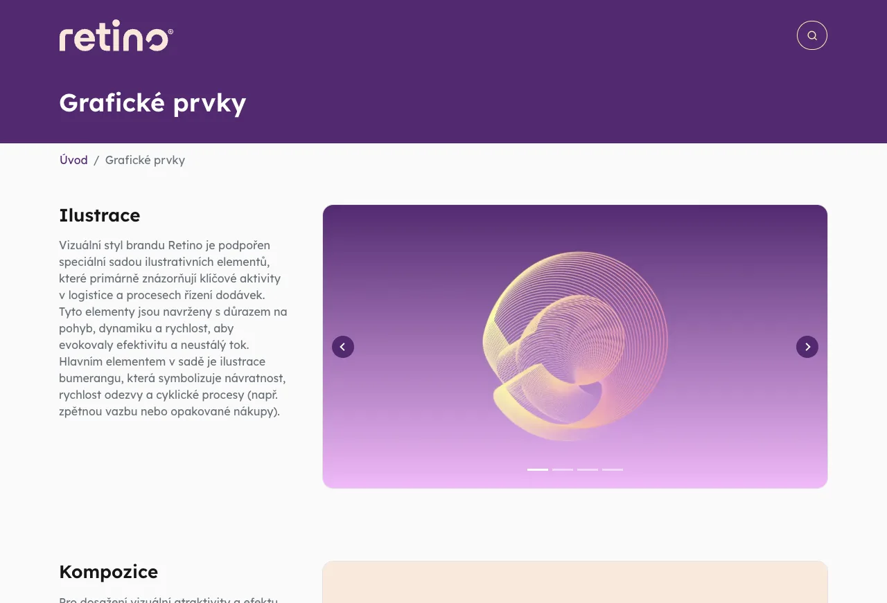 Grafické prvky Retino: abstraktní ilustrace ve fialovém a růžovém přechodu