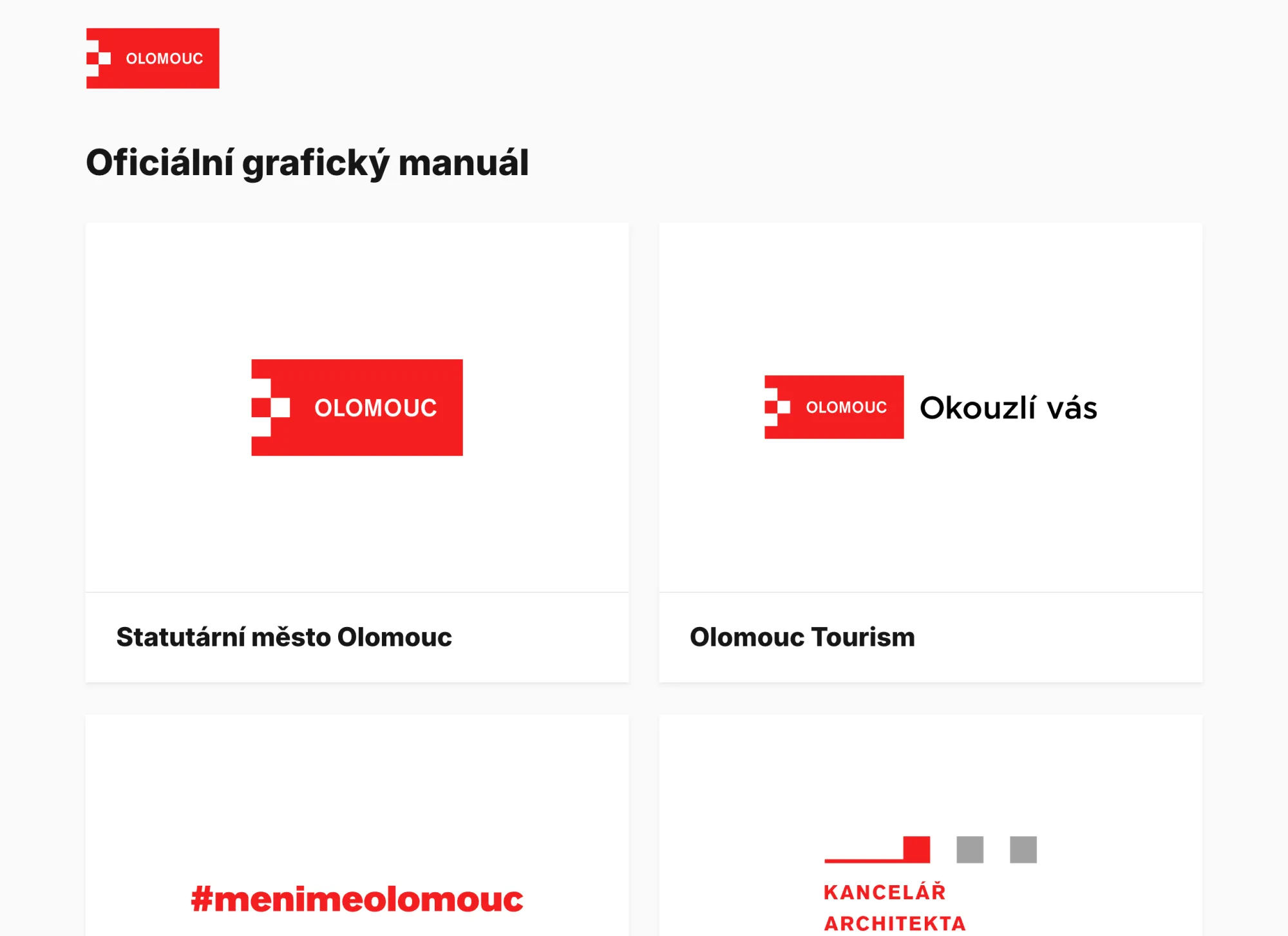 Rozcestník grafických manuálů Olomouce: Statutární město Olomouc, Olomouc Tourism, Měníme Olomouc a Kancelář architekta města